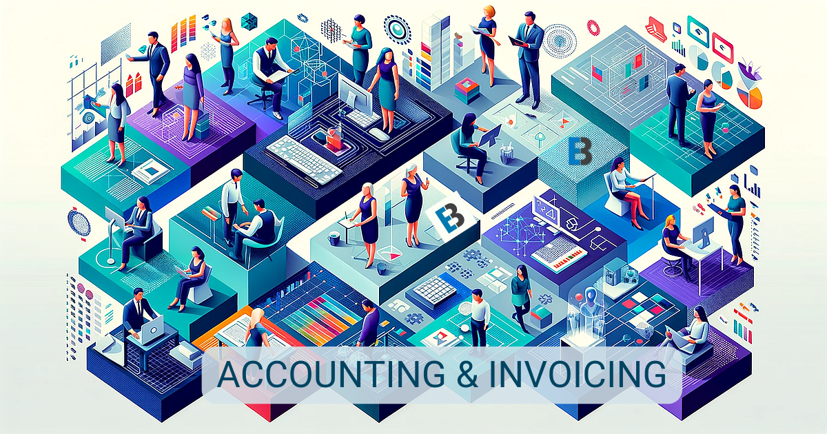 An image showcasing accounting and invoicing software tools for SMEs, set against a background of blue and grey.