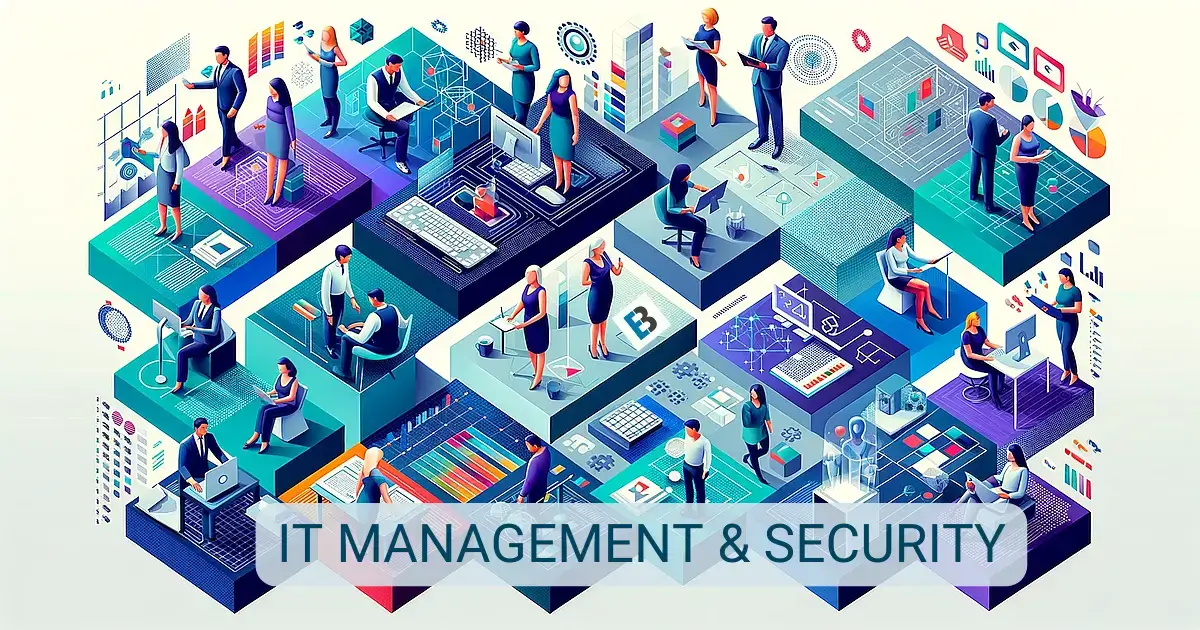 An illustration showcasing the importance of IT Management & Security for businesses, featuring robust systems and data protection.